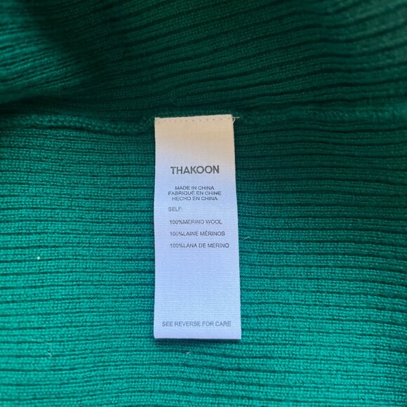 Thakoon 100% Merino Wool Emerald Green Button Up Turtleneck Soft Quiet Luxury M - Picture 8 of 16